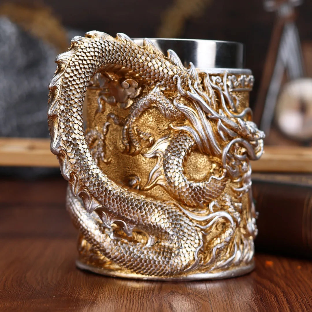 600ML Golden Copper Dragon Beer Resin Tankard 304 Stainless Steel  Medieval Tea Cup Coffee Beer Mug Copper Color New Party Bar