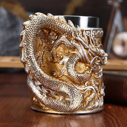600ML Golden Copper Dragon Beer Resin Tankard 304 Stainless Steel  Medieval Tea Cup Coffee Beer Mug Copper Color New Party Bar