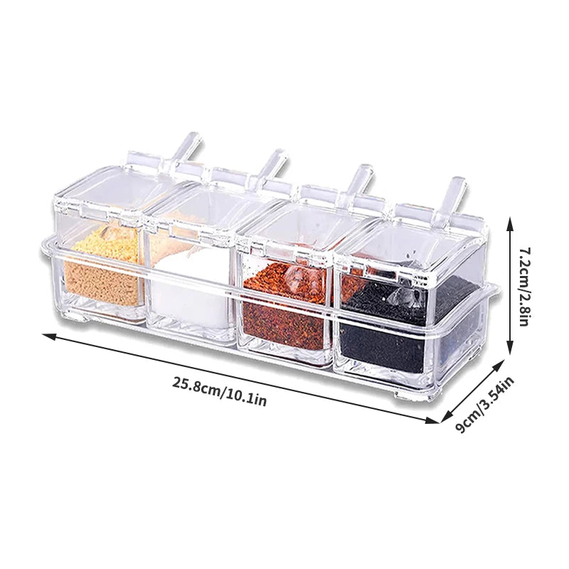 1PC Kitchen Spice Pot 4 Transparent Seasoning Boxes Storage Containers Seasoning Cans Acrylic Seasoning Boxes With Lids Spoons