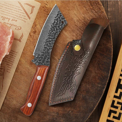WXCOO Multifunctional Hand Forged Butcher Knife Kitchen Knife Durable Blade for BBQ Meat Cutting Boning Knife Wooden Handle