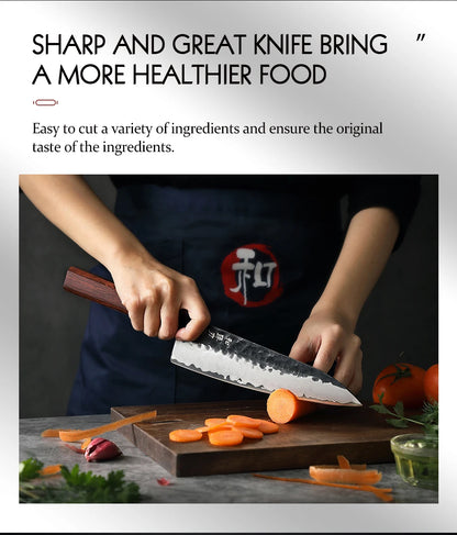 HEZHEN 1-3PC Kitchen Knife Set Chef Utility Santoku Professional Clad Steel Japanese Cook For Meat Kitchen Knife Red Wood