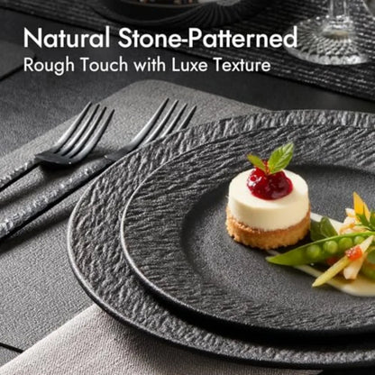 Black Dinnerware Sets 18-Piece Matte Marble Pattern Premium Porcelain Place Setting with Dinner Plate Salad Plate Pasta Bowl Mi