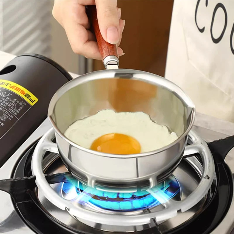 316Stainless Steel Oil Pot Mini Hot Milk Pan Frying Pan Wooden Handle Small Saucepan Boiling Butter Melt Pot Kitchen Accessories