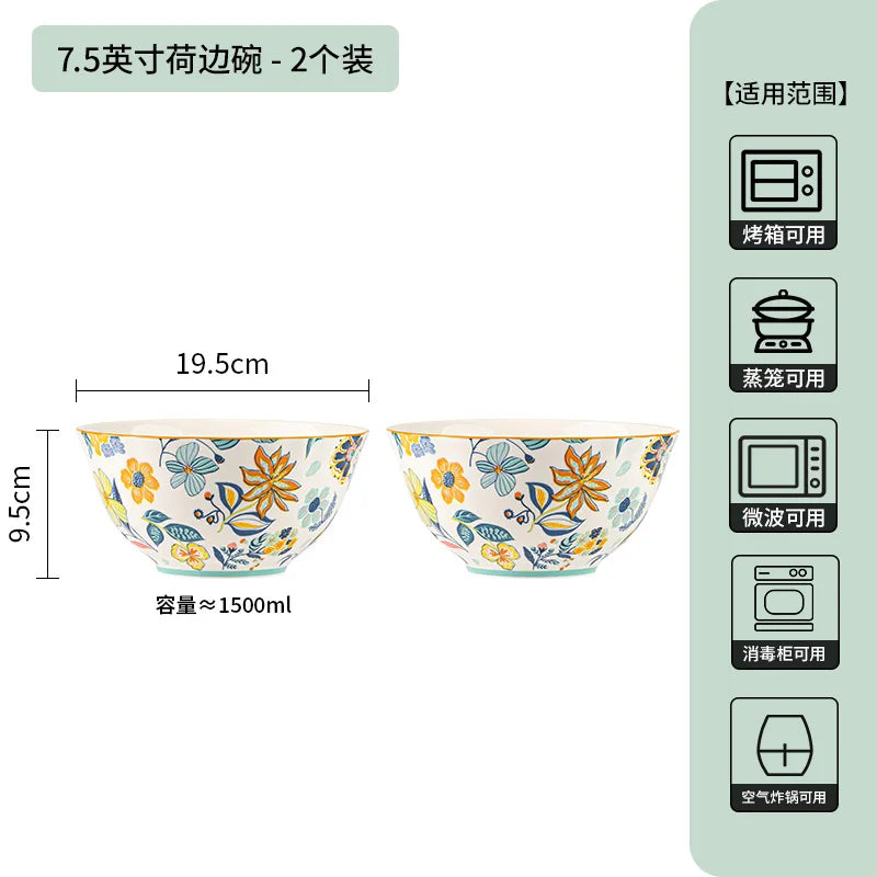 LingAo-Japanese Country Style Ceramic Tableware Set of Plates and Bowls with Underglaze Colors