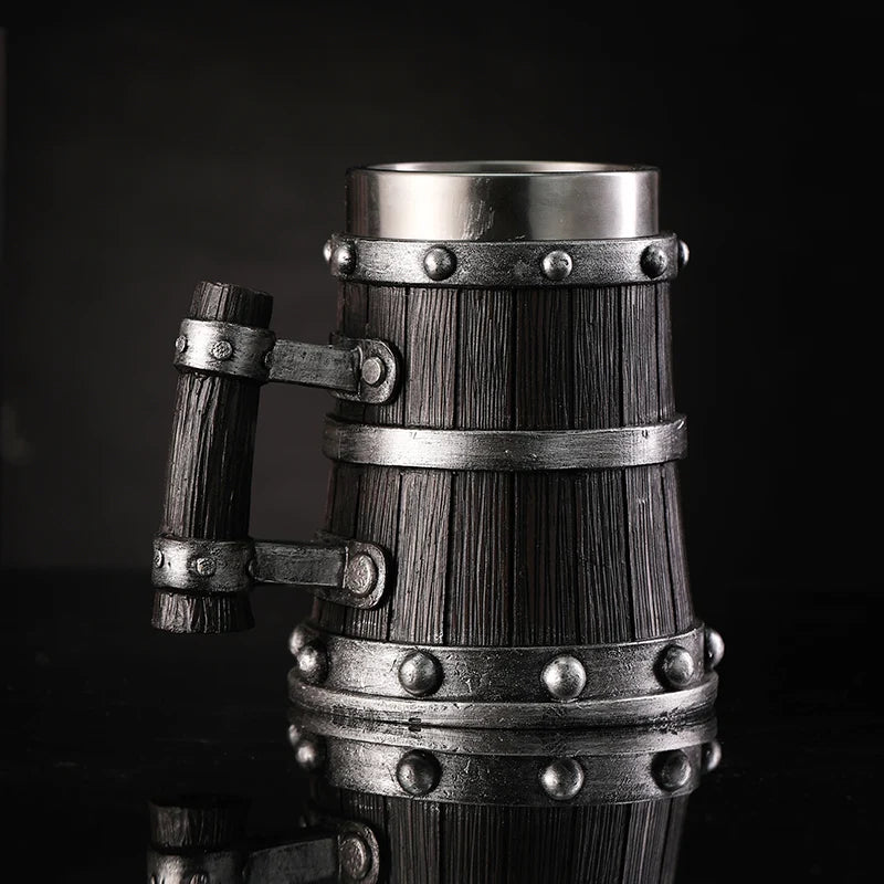 Vintage Medieval Heraldic Crest Beer Mug Lion Eagle Snake Badger Sculpture Handle Resin Stein Mug with Stainless Steel Liner