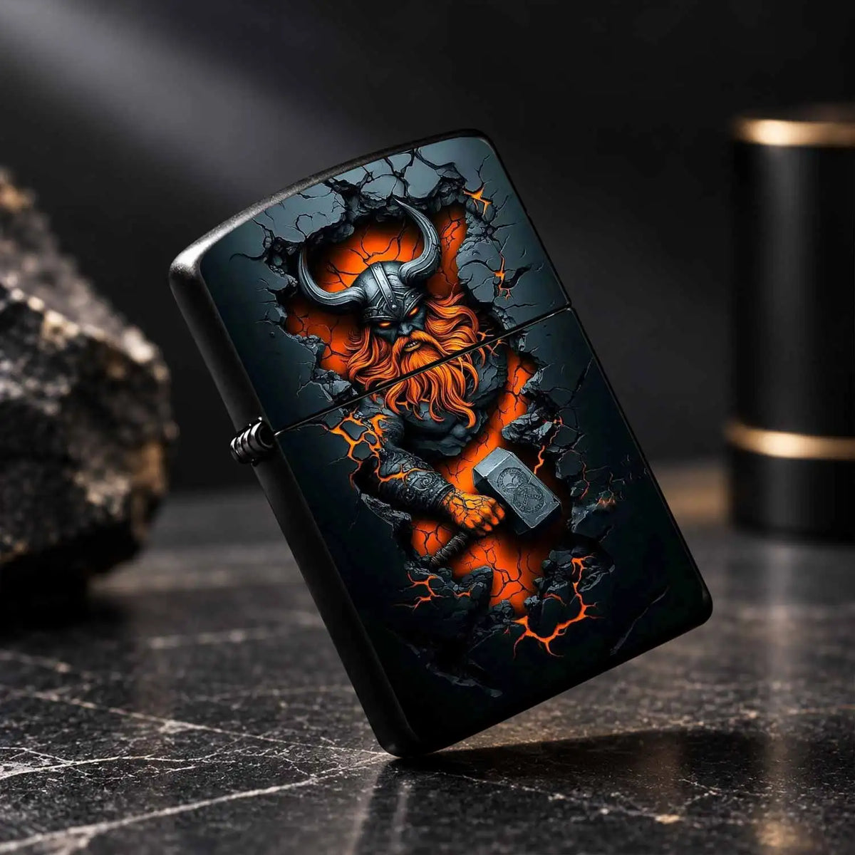Creative Wall-Breaking Viking Themed Lighter, Cool Orange Glowing Crack Texture, Exquisite Mjolnir Design, Stylish Portable Accessory, Perfect For Daily Use, Outdoor Camping, Gatherings, Gifting, Unique High-Quality Present F