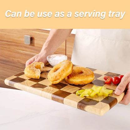 1 Pc End Grain Cutting Board Heavy Duty Rubber Wood Chopping Board Flippable Serving Board For Meat Bread Fruits Vegetable JT549