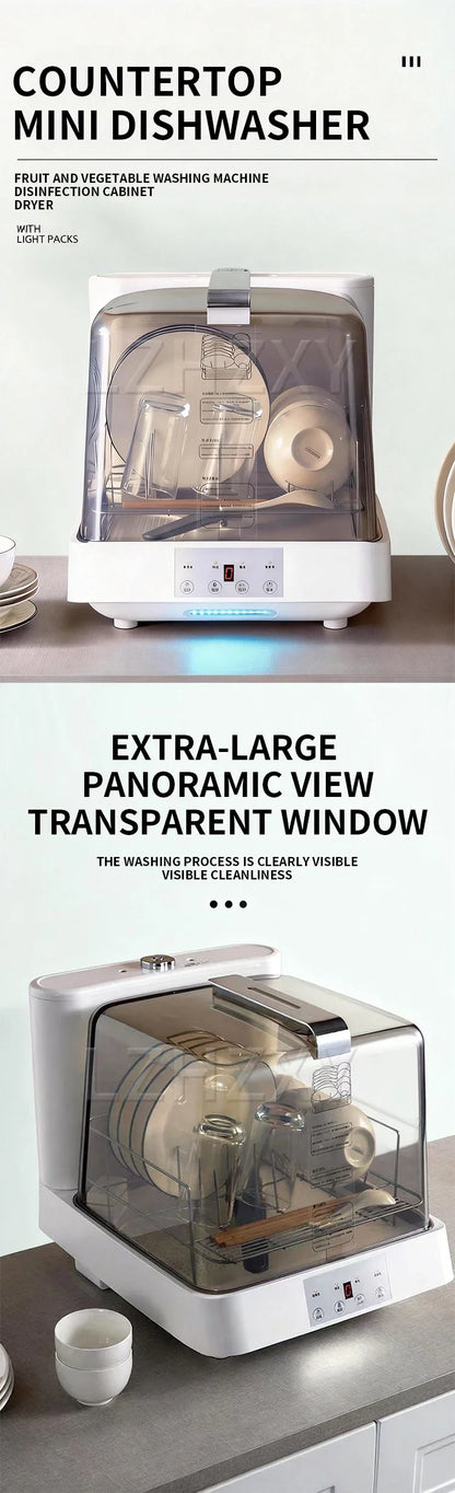 Transparent Household Countertop Mini Dishwasher, Portable Smart Automatic High-Temperature Dishwasher