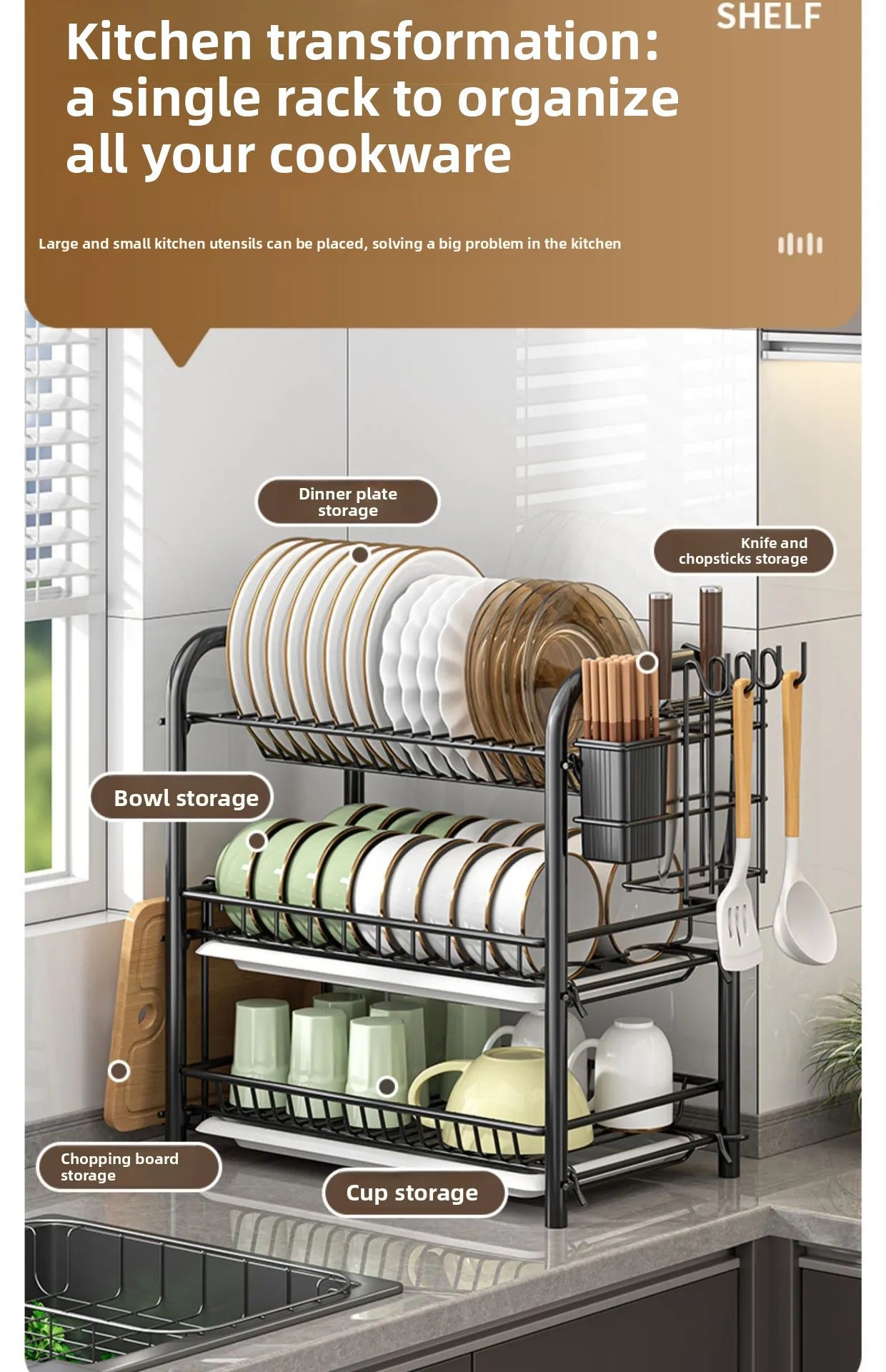 Dish Storage Rack Kitchen Shelf Dish Drain Rack Bowl Rack Cupboard Chopsticks Storage Box