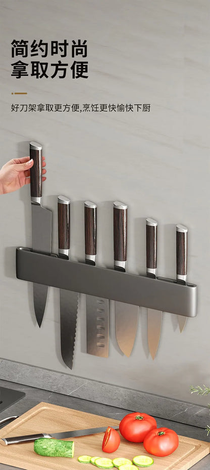 Wall-Mounted Kitchen Knife Holder No Punching Stainless Steel Storage Rack for Home Use 304 Steel Knife Insertion Rack