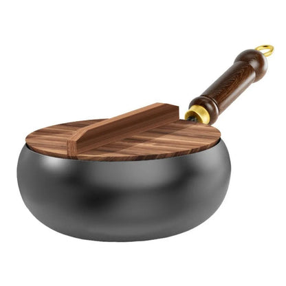 Healthy Hand Forging Cast Iron Pot NonStick Uncoated Frying Pan with Wooden Lid Chinese Wok Induction Cooker Gas