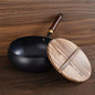 Nonstick Wok, Chinese Wok, Flat Bottom Cookware Stir Fry Pan with Wooden Lid for Kitchen Home Restaurant