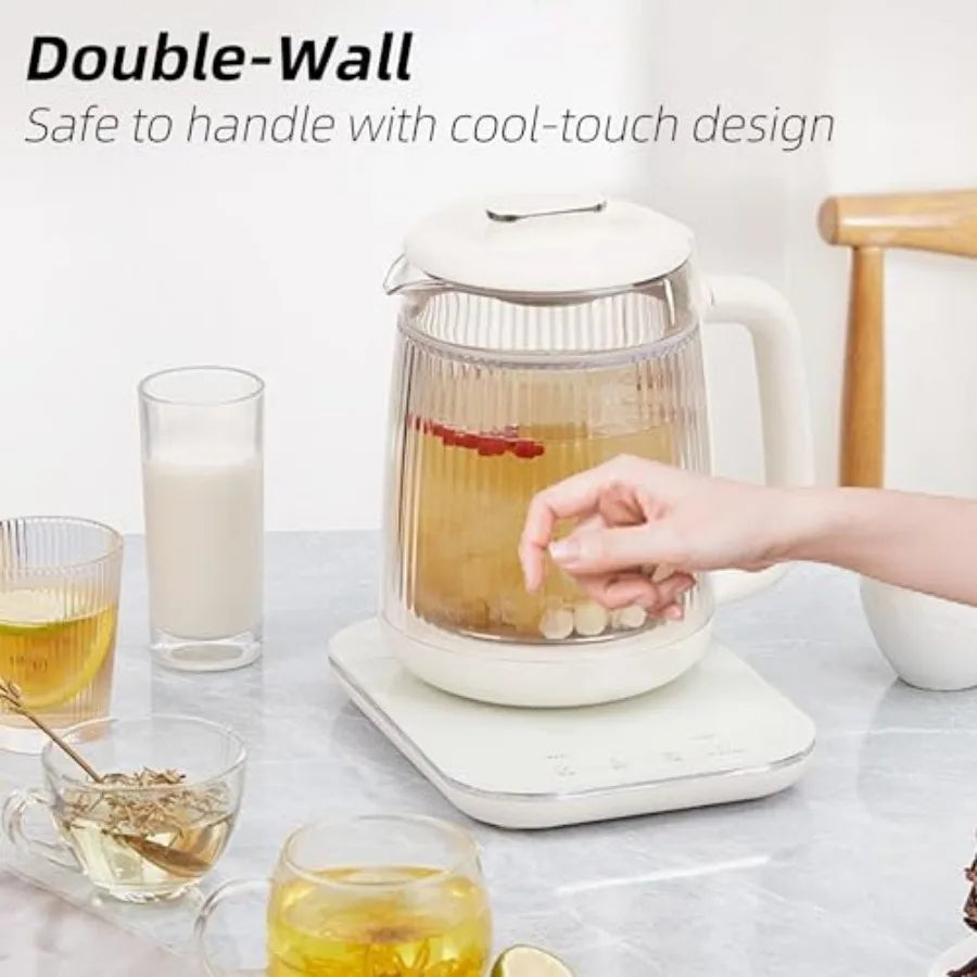 Health Pot 1.5L Double-Layer Glass Electric Kettle with Stew Pot 9-in-1 Multi-Function Tea Maker for Soup Porridge Herbal Tea S