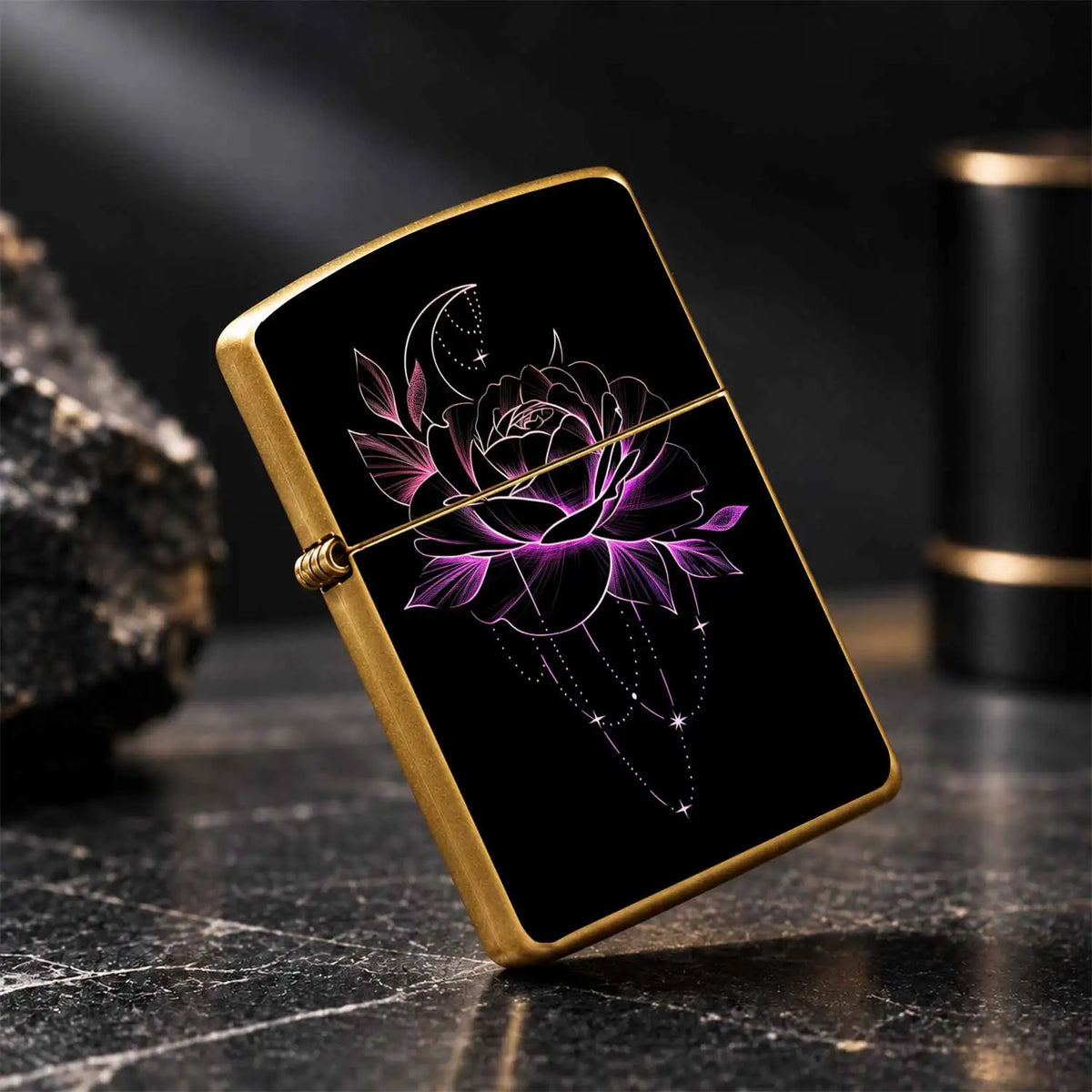 Neon Glow Crescent Moon Rose Lighter, Aesthetic Magenta Line Art Celestial Floral Pattern, Delicate Hangingcharm Decor, Stylish Portable Accessory For Daily Use, Gifting, Outdoor Camping And All Occasions, Smooth Touch A Humo