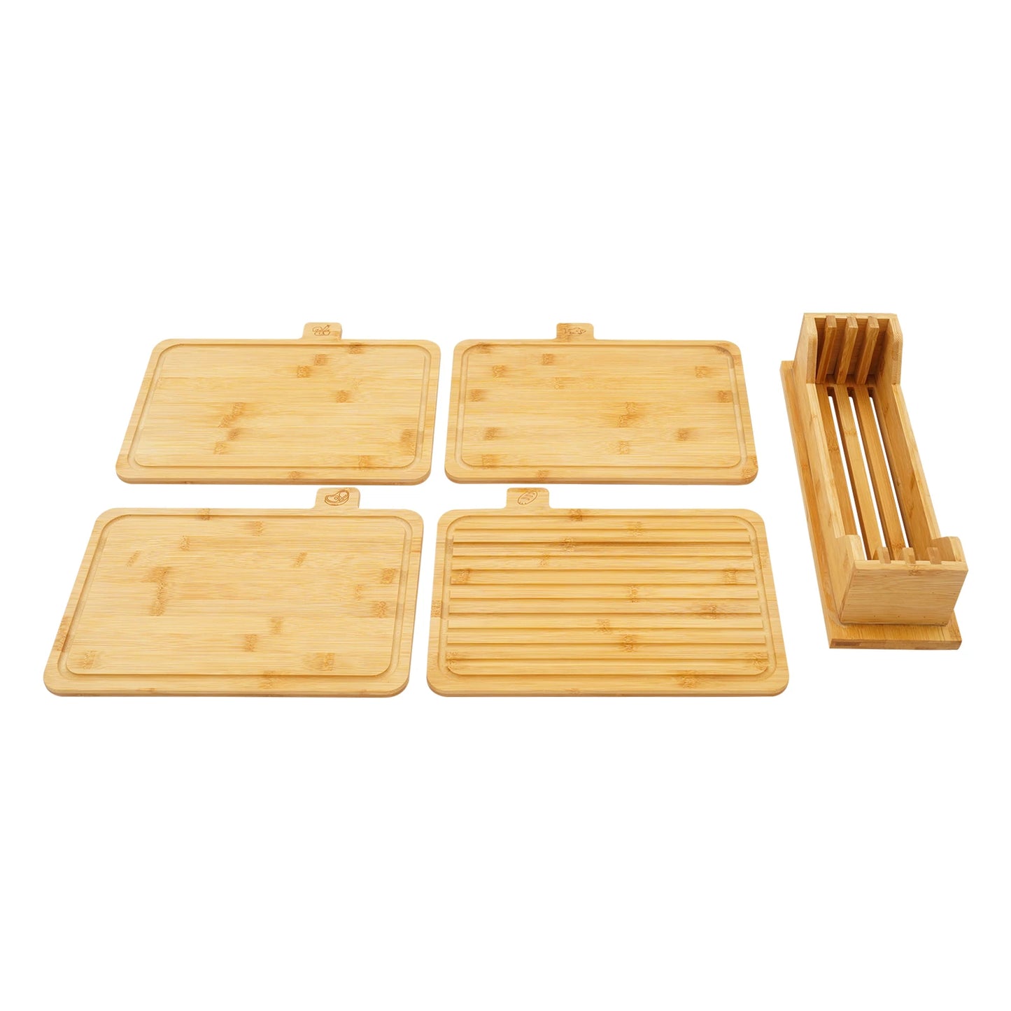 33.53*22.61 cm Bamboo Cutting Board, Chopping Boards Set With Food Icons, 4-Piece Bamboo Cutting Board Set With Holder