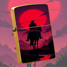 Western Cowboy Rider Horse Silhouette Lighter, Red Sunset Desert Retro Aesthetic Art Pattern Portable Lighter, Ideal For Daily Outdoor Travel Camping, Exquisite Unique Gift For Men And Women, Decorative Practical Access A Hum