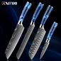 Stainless Steel Chef Knife Kitchen Knife Set 1-8Piece Razor-Sharp Paring Knife, Boning Knife, Santoku Knife, Blue Resin Handle