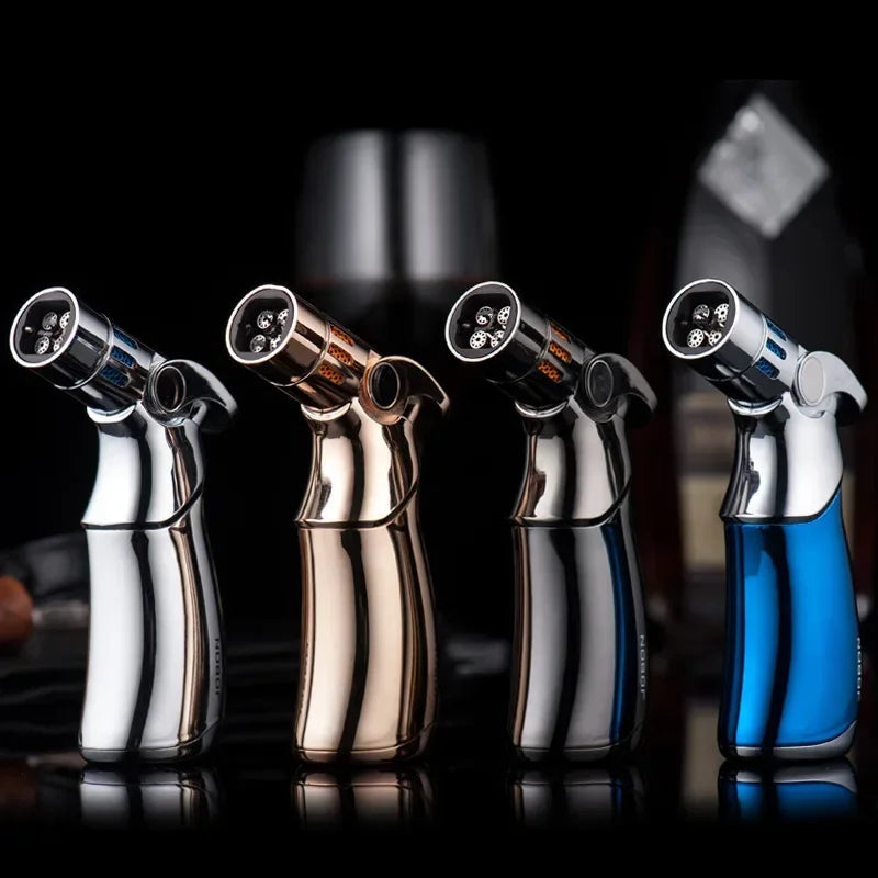 JOBON 4 Flame Jet Butane Gas Spray Gun Lighter Outdoor Windproof Metal Kitchen Baking BBQ Cigar Tool