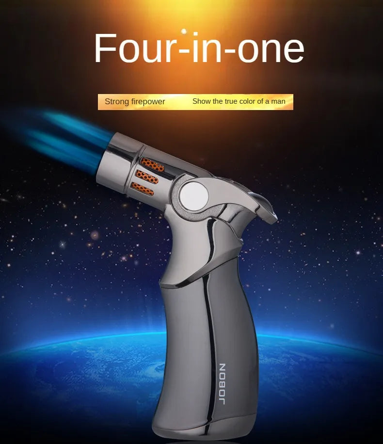 JOBON 4 Flame Jet Butane Gas Spray Gun Lighter Outdoor Windproof Metal Kitchen Baking BBQ Cigar Tool