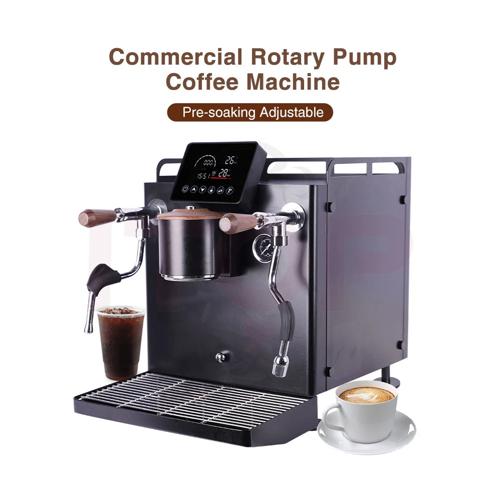 Commercial Rotary Pump Coffee Machine - Single Group 9Bar Dual Boiler 3200W for Small Café with Automatic Water Supply