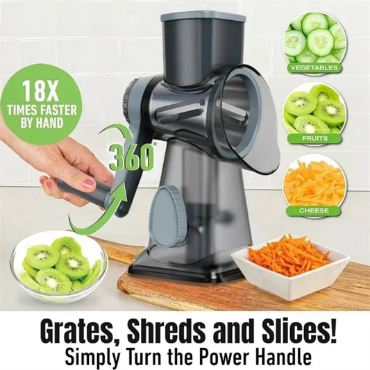 Vegetable Cutter & Slicer Manual Kitchen Cheese Chopper Machine With 3 Sharp Drums Multifunctional Garlic Potato Shredder
