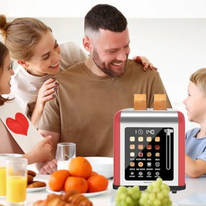 2 Slice Toaster with Touch Screen Stainless Steel Red Digital Timer 8 Shade Settings 6 Bread Types for Bagel Cancel Defrost