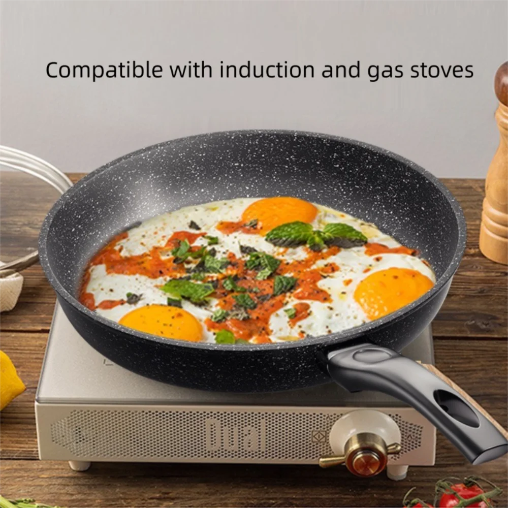 22/24/26/28cm Steak Frying Pan with Glass Lid Stone Skillet Cookware Muliti-Purpose NonStick Kitchen Cooking Tools