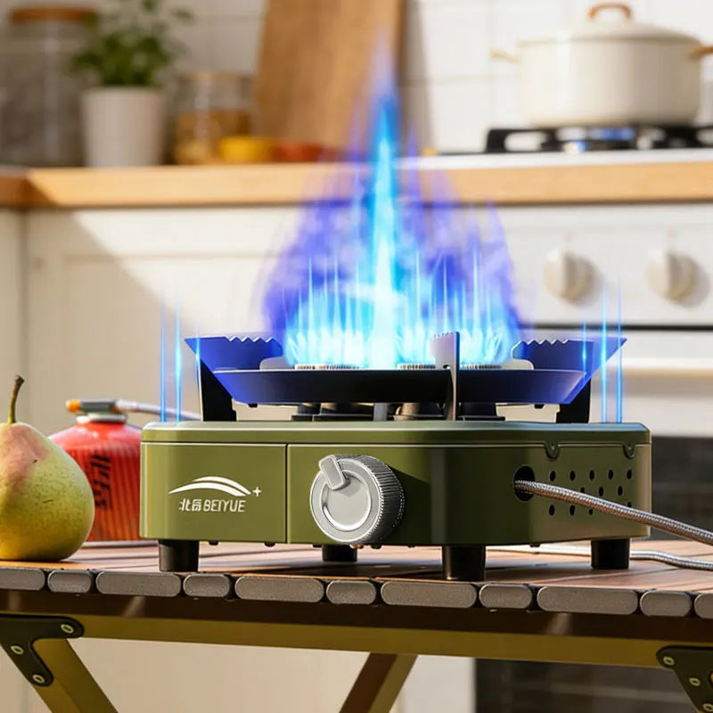 Beiyue 6 Burners Windproof Camping Gas Stove, High Power With Explosion-Proof Hose For Rv Outdoor Use