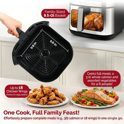8.5QT Family Size Air Fryer, Digital Touchscreen with 8 Presets, BPA-Free, Dishwasher Safe, Stainless Steel