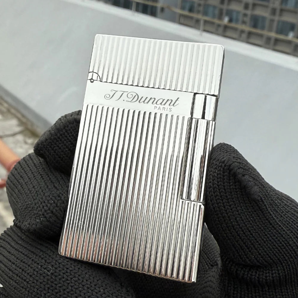 Brass Vertical Pattern Gas Lighter, Ping Sound Soft Flame Refillable Butane Vintage Lighter for Men Cigarette Cigar