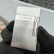 Brass Vertical Pattern Gas Lighter, Ping Sound Soft Flame Refillable Butane Vintage Lighter for Men Cigarette Cigar
