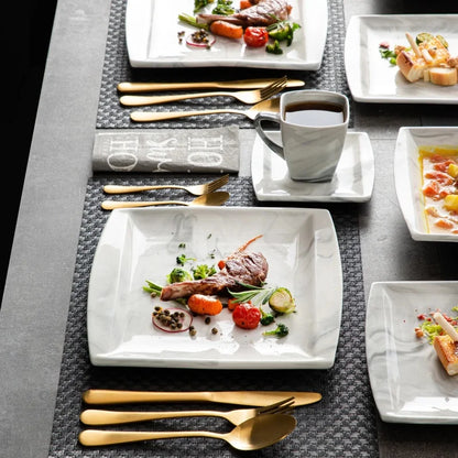 30PCS Marble Grey Porcelain Tableware Dinnerware Set with 6PCS Dessert/Soup/Dinner Plate/Cup/Saucer,Plates and Bowls Sets,FLORA