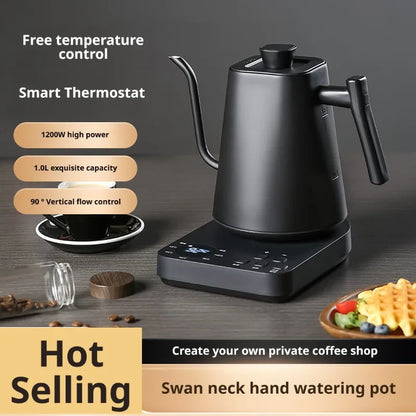 Household Premium Electric Kettle 1L 110V/220V 1200W 304SS Liner Swan Neck 90° Pour Smart Display Auto Power Off Home Coffee Tea