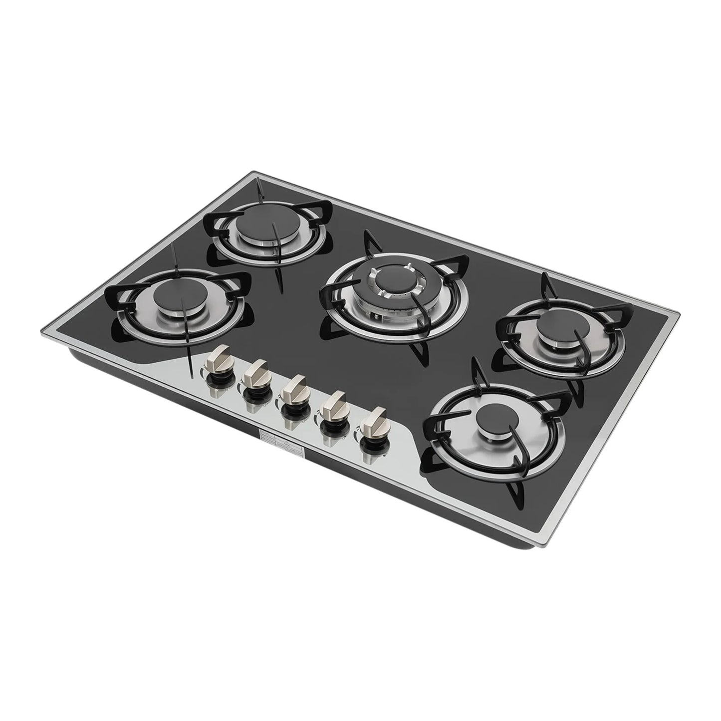 5 Burner Gas Hob Stainless Steel, LPG/NG Convertible Cooktop With 5 Individual Burners, Natural Gas Cooktop With Cast Iron Grates for Kitchen