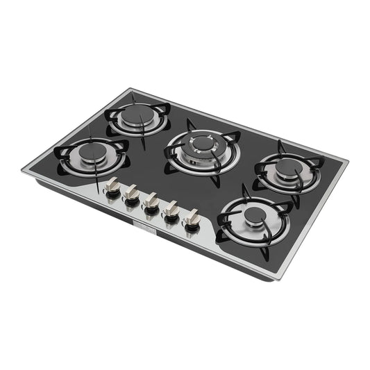 5 Burner Gas Hob Stainless Steel, LPG/NG Convertible Cooktop With 5 Individual Burners, Natural Gas Cooktop With Cast Iron Grates for Kitchen