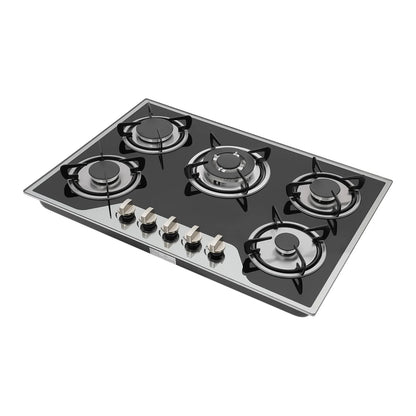 5 Burner Gas Hob Stainless Steel, LPG/NG Convertible Cooktop With 5 Individual Burners, Natural Gas Cooktop With Cast Iron Grates for Kitchen