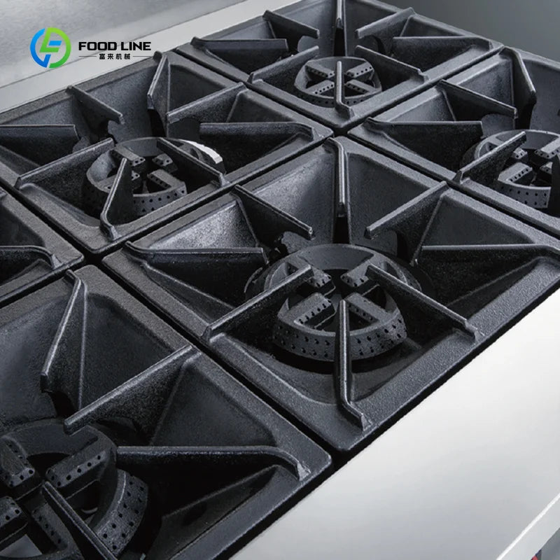 Luxury Six-head Gas Commercial Vertical Pot Stove with Electric Oven, High-power Gas Stove for Hotels and Restaurants Customized