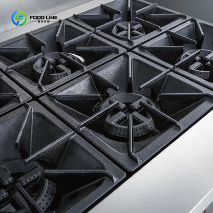 Luxury Six-head Gas Commercial Vertical Pot Stove with Electric Oven, High-power Gas Stove for Hotels and Restaurants Customized