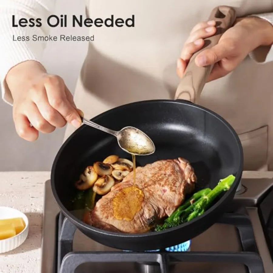 Nonstick Pots and Pans Set 17pcs Healthy Induction Cookware Set Kitchen Cooking Set with Skillets Saucepans Stay-cool Handles D
