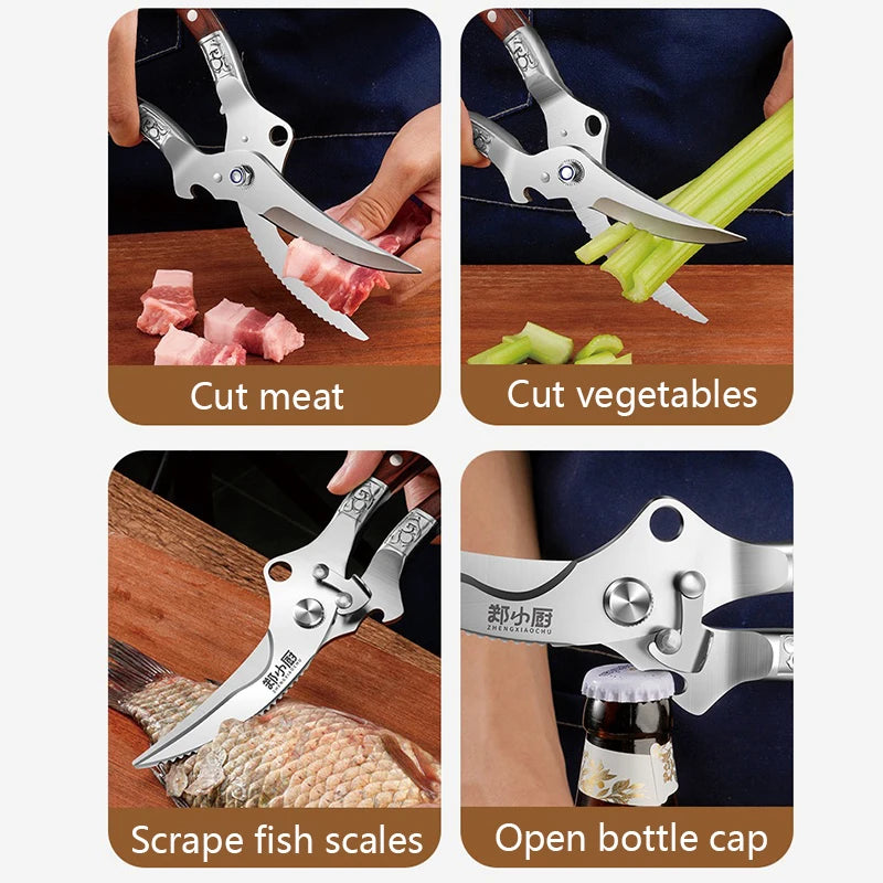 Multi-purpose Kitchen scissors Stainless Steel Heavy-duty Poultry Shears suitable for Bones Chicken Meat Fish Seafood Vegetables