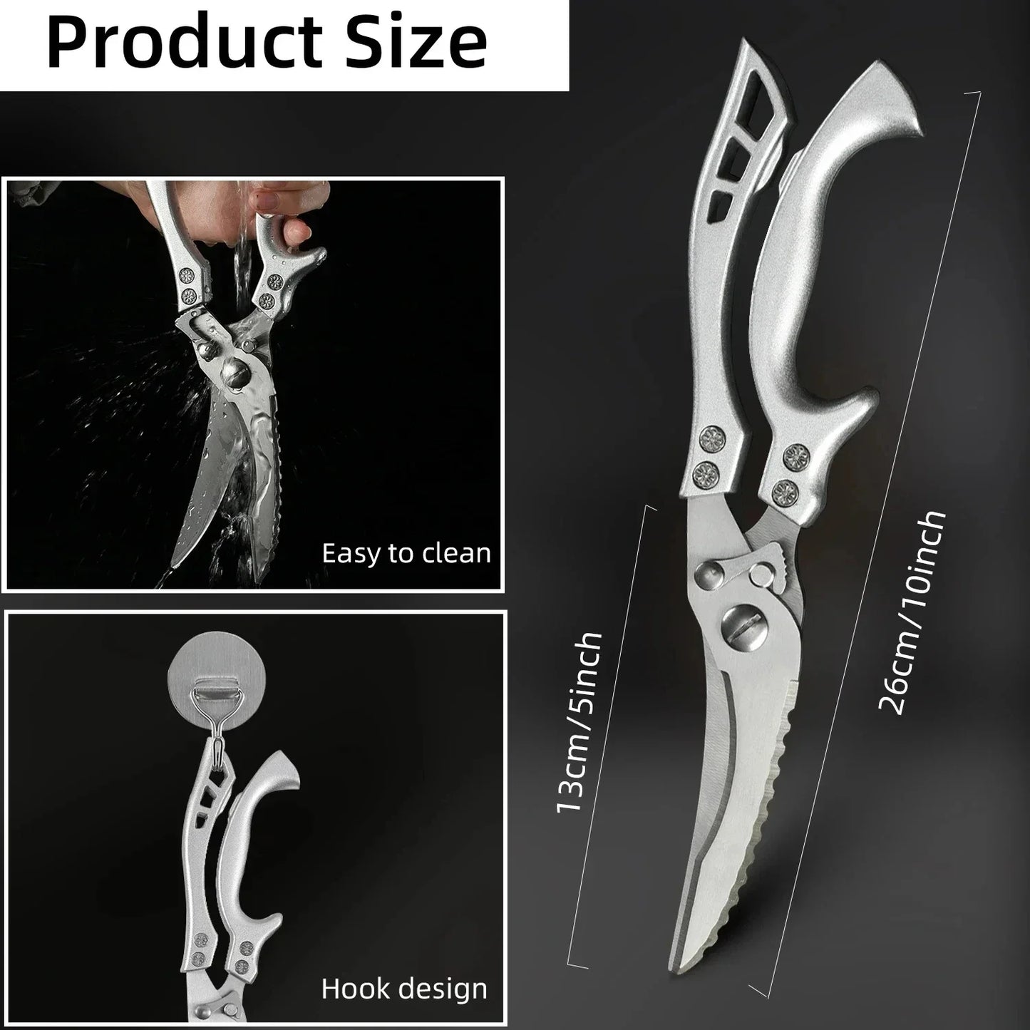 Kitchen Scissors Chicken Bone Kitchen Shears,Duck Fish Cutter Stainless Steel Fish Scissors Scale Clean Cook Scissors Knife