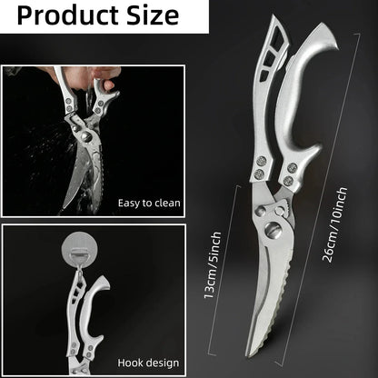 Kitchen Scissors Chicken Bone Kitchen Shears,Duck Fish Cutter Stainless Steel Fish Scissors Scale Clean Cook Scissors Knife