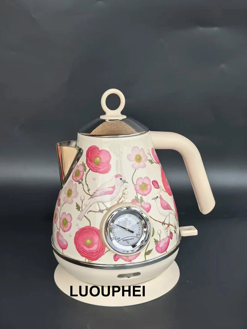 1.7L Retro Printed Paint Electric Kettle 1850W Auto Power Off 304 Stainless Steel Boiling kettle With Temperature Display Teapot