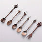 6pcs Vintage Spoons Fork Royal Style Gold Carved Coffee Tea Spoon Snacks Fruit Prikkers Dessert Fork Cutlery Set Kitchen Tool