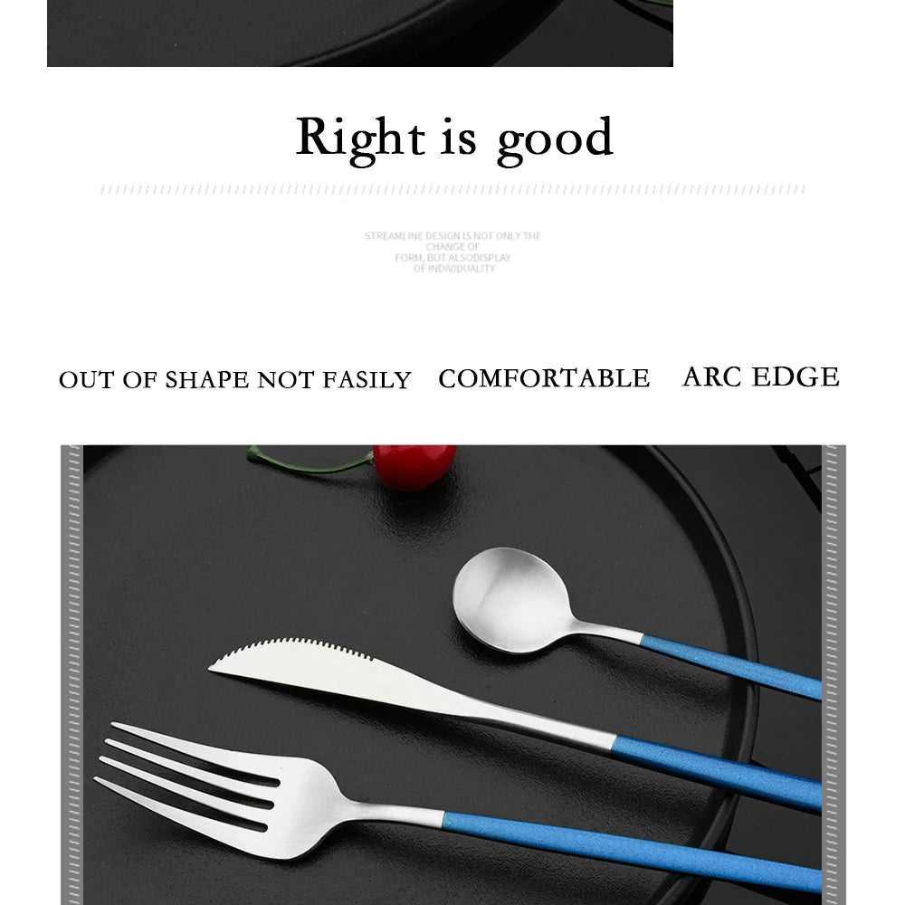 4Pcs black Gold Matte Cutlery Set Stainless Steel Dinnerware Silverware Flatware Set Home Knife Fork Spoon Picnic Tableware Set