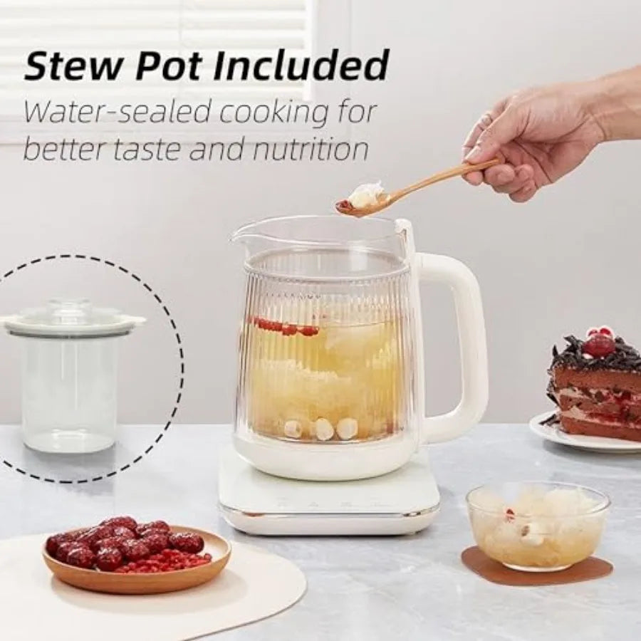 Health Pot 1.5L Double-Layer Glass Electric Kettle with Stew Pot 9-in-1 Multi-Function Tea Maker for Soup Porridge Herbal Tea S