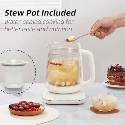 Health Pot 1.5L Double-Layer Glass Electric Kettle with Stew Pot 9-in-1 Multi-Function Tea Maker for Soup Porridge Herbal Tea S