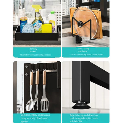 Kitchen Drain Shelf Steel Multi-Functional Kitchen Storage Rack Kitchen Sink Organizer Large Over The Sink Dish Rack with Cover