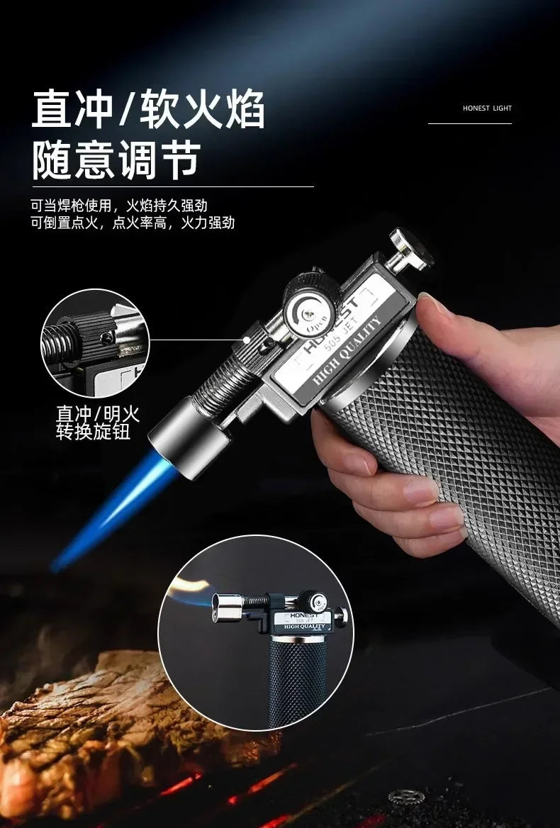 HONEST Double Flame Welding Gun Gas Torch Lighter Safety Lock Switch Jet Fire Open Fire Switching BBQ Kitchen Cigar Lighters