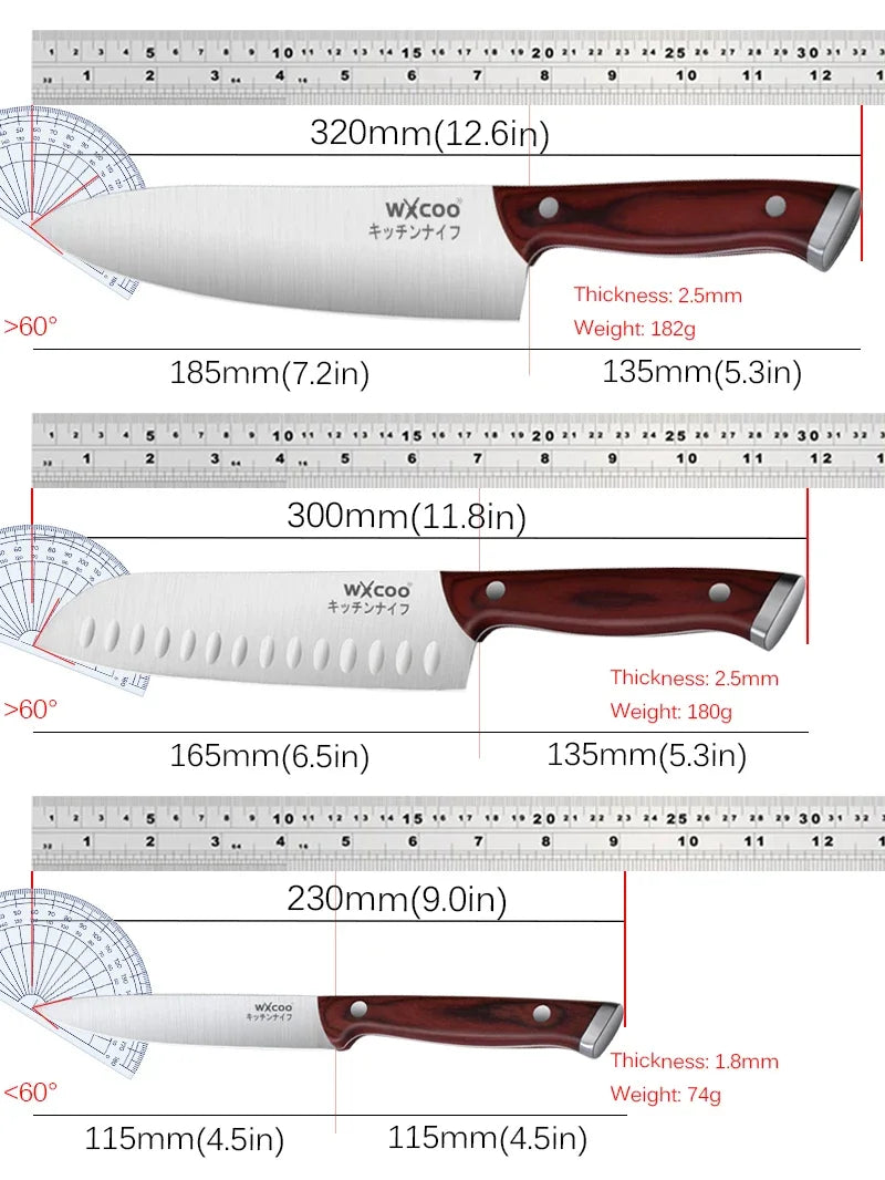 WXCOO 1-5pcs Professional Kitchen Knife Set Ultra Sharp Chef's Knife Meat Cleaver Fruit Slicing Stainless Steel Cutting Board